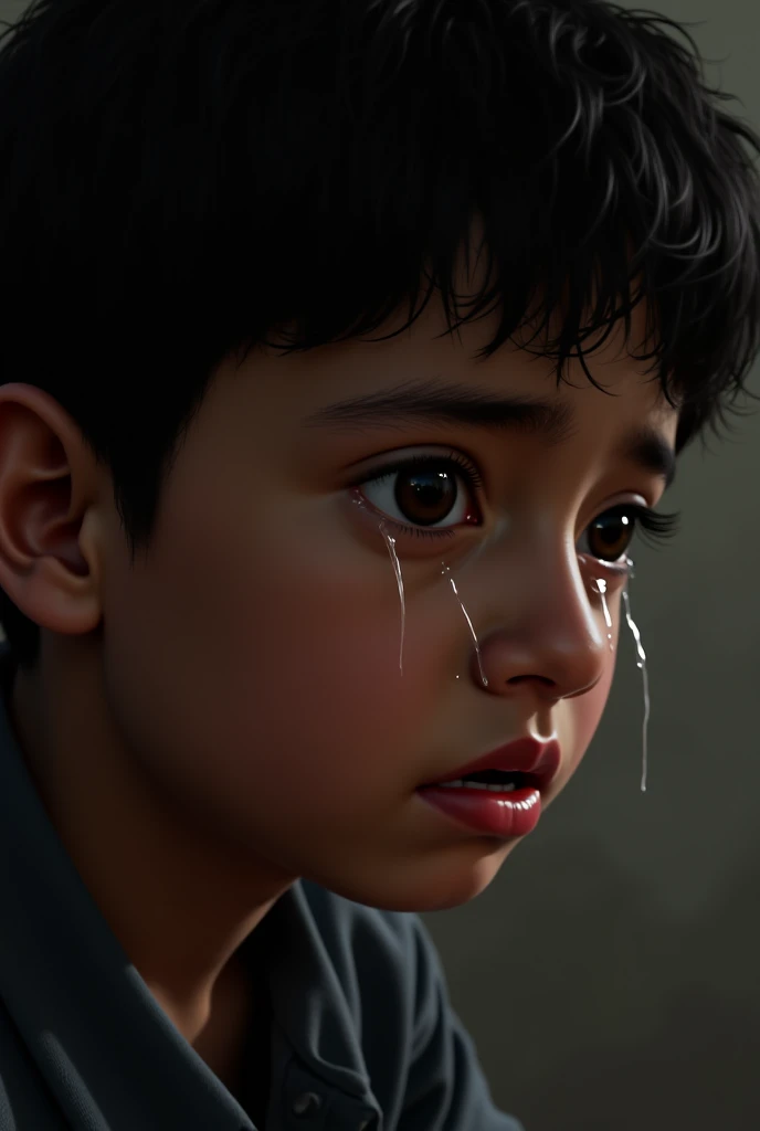 sad boy with WaterAI tears in eyes