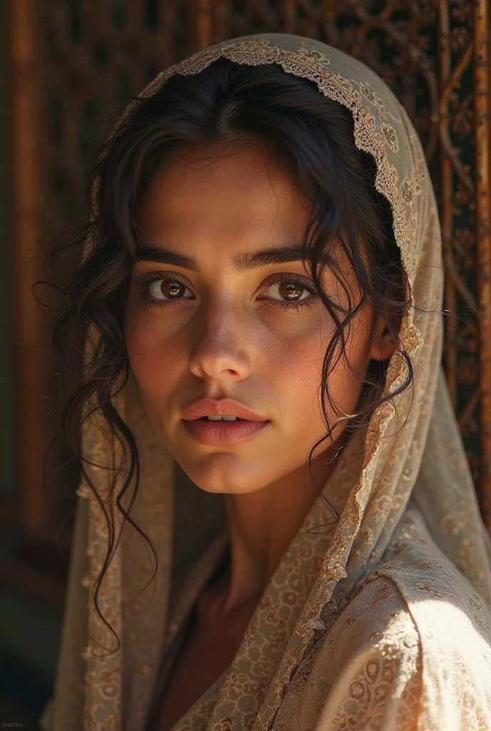 photo realistict, high quality, 8K Ultra HD, hyper-realistic portrait of a captivating woman frim indonesia, wearing hijab, her features bathed in a soft, diffused glow that accentuates the delicate nuances of her expression, captures every subtle contour of her face, the intricacies of her gaze, and the cascading strands of her hair, In this mysterious ambiance, creating an alluring interplay that accentuates the enigmatic aura surrounding the woman, on the side of the woman in a front area, with the writing {KEY LOVERS} below the front, her features, enhancing the depth of her gaze and adding a touch of secrecy to the composition, highly detailed,