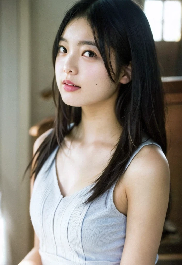 ((Best quality, 8k, Masterpiece :1.3)), instagram photo, 18yo Japanese woman, skinny body, long hair, black hair, full body portrait, full-length, pale, hard shadows, natural lighting, Ultra-detailed face, Detailed eyes, Double eyelid, japanese high school student