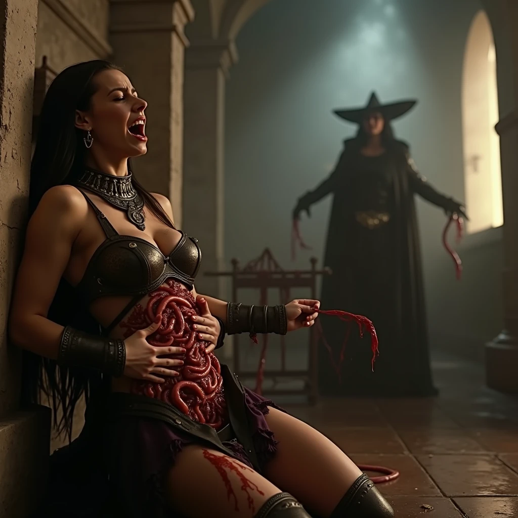 A terrifyin witches with a furious face rapes woman, a hellish chamber in the background, horror and grotesque, a nightmarish sight, insane orgy, creepy sex scene, mutation, giant rotten ?????, broken ass, flesh and bones, dead bodies, necrophilia, canibalistic sex, blood and meat, creepy cult