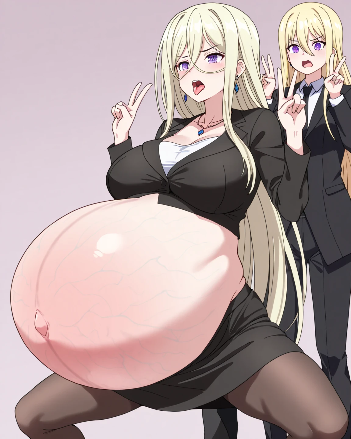 (Full body), An image of a pregnant girl with her belly on full display, she's giving a handjob to a guy