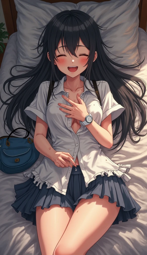 laying, flowers,,heart,foot up, holding pink pillow,SMILE,open mouth,black skirt,
  <lora:akiyama_mio_pony:0.8> akiyama_mio, 1girl,, score_9, score_8_up,score_7_up,score_6_up,