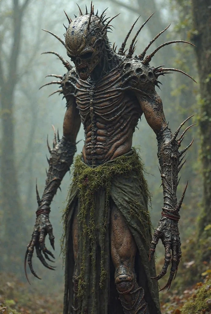 Character withered, deceased, man, You can see the bones, decomposition, very thin, high, Еlder Ring, stands proudly, damage, dressed in cuirass