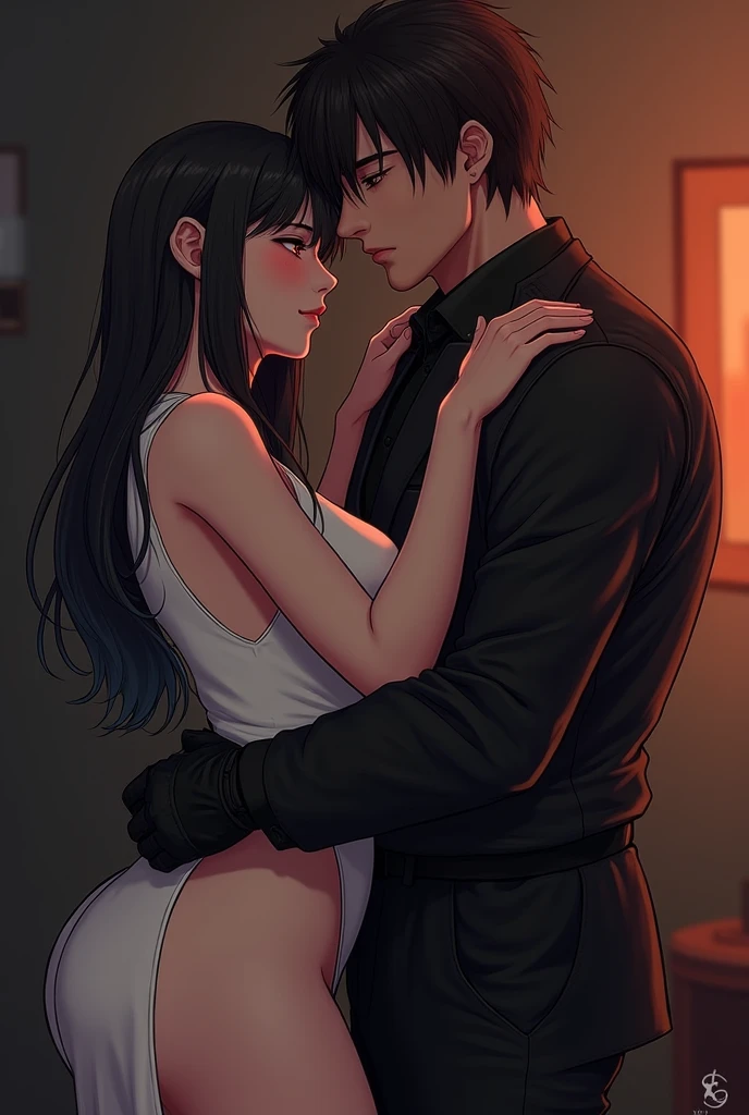 (photorealism:1.2) gojo short white hair and hinata black hair big breasts byakugan having sex