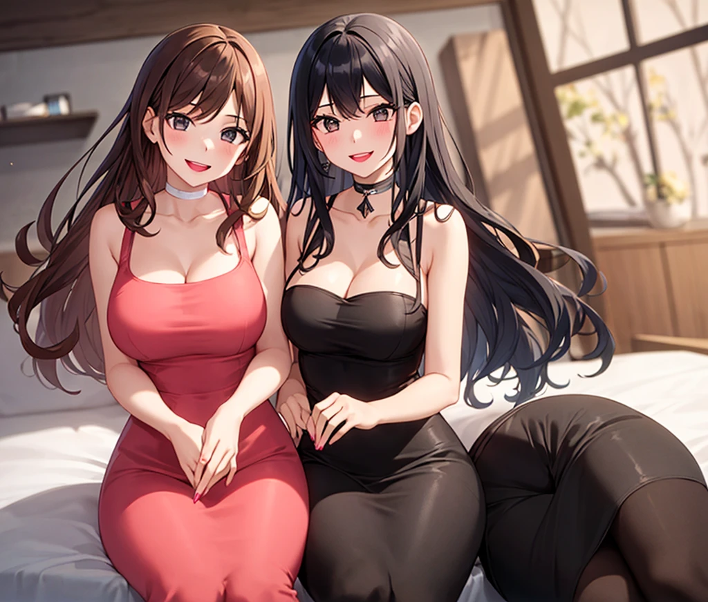 2 heads, a tallskinny woman with 2 heads. In a park on a sunny day. Wearing a short sundress. Gorgeous face. Cute. Happy. Smiling. Young. Flirty. Goth. Long straight red hair. Touching breasts. Seductive. Thick thighs. Slutty. Girlfriend. 2 heads. Conjoined. Aroused. Horny.