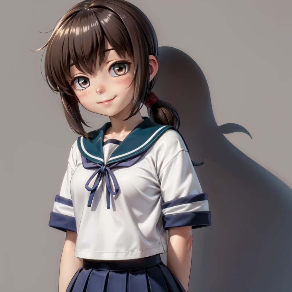 best quality, face focus, soft light, ultra high res, (photorealistic:1.4), RAW photo, 1japanese girl, solo, cute, (shy smile:0.5), (brown eyes, lights in the eyes), detailed beautiful face, (small chest),(high resolution detail of human skin texture), (short bob hair), BREAK, in classroom,navy school uniform, vest, skirt,