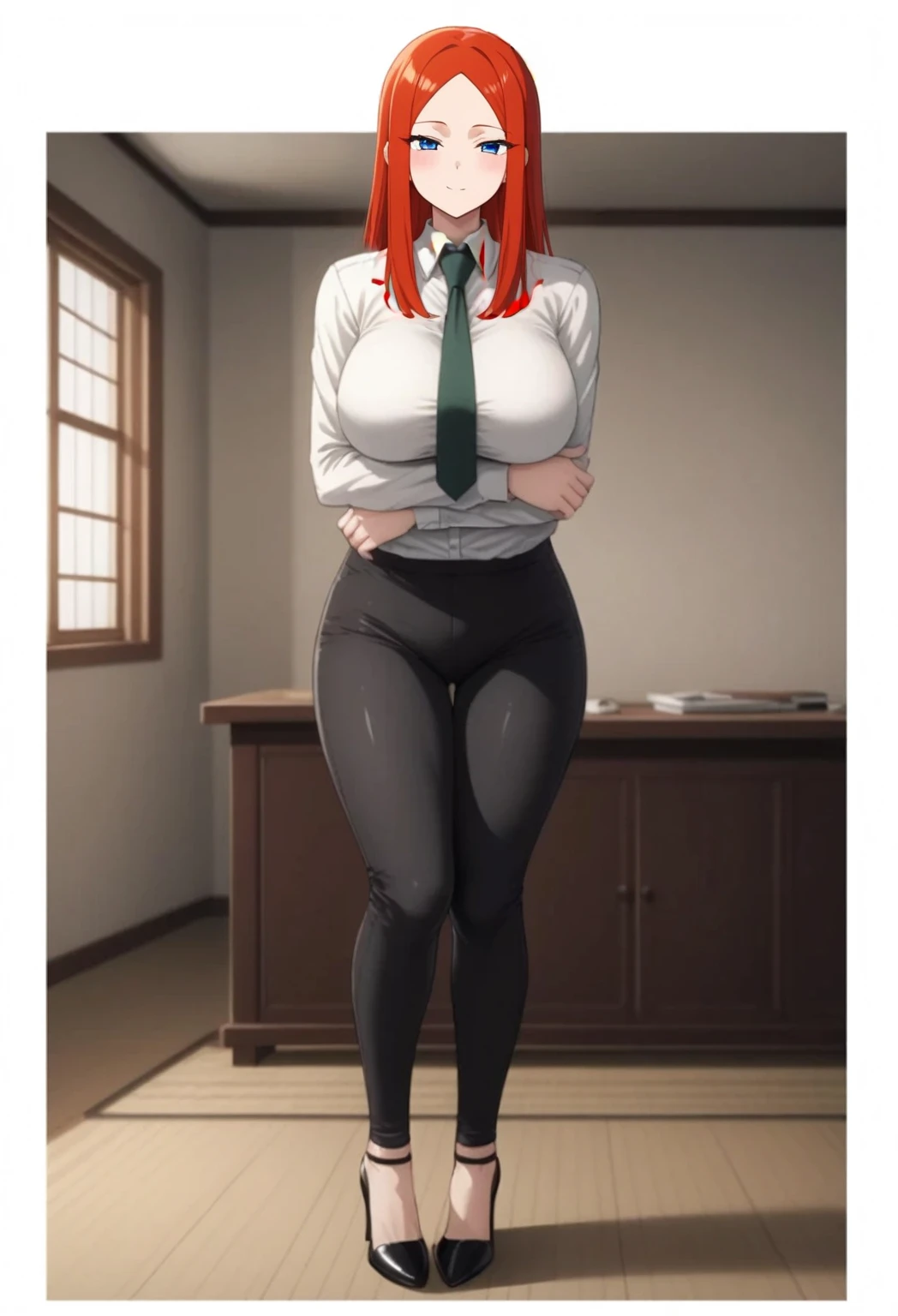 (masterpiece, Best quality), 8K, ultra detailed, realistic photo, Detailed face, perfect lighting, green eyes, bright orange hair, bright hair, fox ears, nice legs, side photo, beautiful, Cute, skin pores, 1 girl, perfect shirt, fully dressed, beautiful women 30 years old, Beautiful proportions, Russian woman, Caucasian, European, Business lady, stunningly beautiful woman, mother, thick legs, show ass, big breasts, (Thin white shirt:1.4), thick, hot, (White Office Wear:1.4), tight pants, (wide hips:1.2), thick, (white Office pants:1.3), spread your legs, Legs open, full length, wide hips, Glasses, with long orange hair, standing on the beach near the ocean, green eyes detailed digital anime art, cat ear, anime girl with long hair, гладкое аниме cg art, anime girl with long hair, digital anime art, work in Guweiz style, Beautiful anime portrait, Photorealistic render of an anime girl, pantyhose, Beautiful anime girl, advanced digital anime art, guweiz на artstation pixiv HD UHD HQ