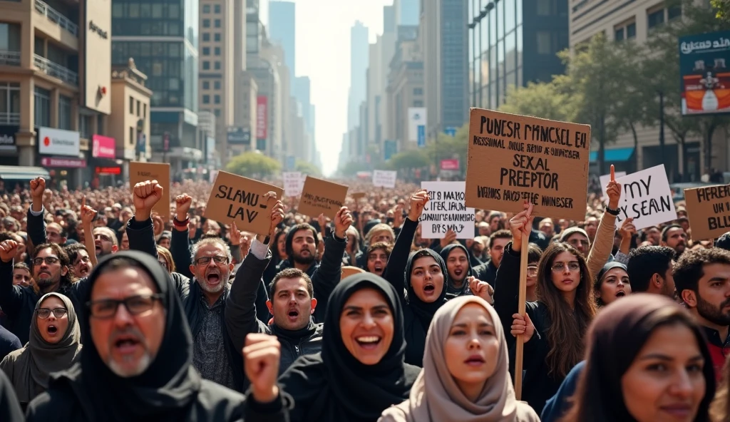 Prompt 1: An old photograph capturing a massive protest in the streets of Tehran in 1978. Thousands of Iranian people, men and women, fill the streets, raising fists and banners against the Shah's regime. The women are wearing hijabs, their expressions fierce and determined. The scene is chaotic, with police in riot gear attempting to control the crowd, and tear gas smoke lingering in the air. The image is slightly grainy, reflecting the quality of the cameras used at the time, adding to the historical authenticity , back camera view