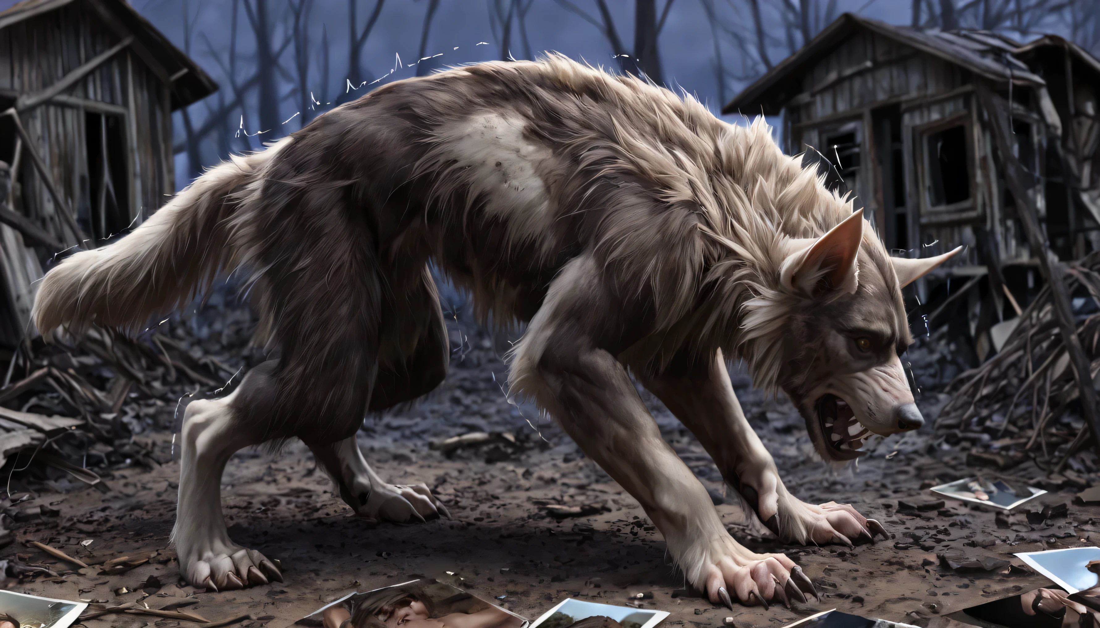 Backside, shot from back, black skin:1.4, human:0.8, Werewolf transformation, mid morfing, long sharp ears, [werewolf: human:0.7], [arms: paws:0.4], [grey human skin: fur: 0.4], detailed fur, gradual fur, spread fur, shaking:1.1, crying, sweating, in pain:0.8, scared:0.8, shaking, confused:0.8, torn clothes:1.1, thick fingers through, torn socks, deep night, ((darkness, dramatic moonlight, night)), abandoned cabin, scraps around, clothes scraps,((Ultra-detailed, Realistic, Photorealistic, photo-realistic:1.37), 4k, 8k, RAW, HDR, UHD, Canon EOS P3, Canon EOS R3, 85mm f/1.4, 15mm, 35mm, 80mm, f2.8, high resolution, hd, full colour, 4k, high definition, 3 point lighting, sharp focus, smooth, Professional, cinematic, extreme detail, (high detail:1.4) description, masterpiece, deep shades:1.2, best quality,))