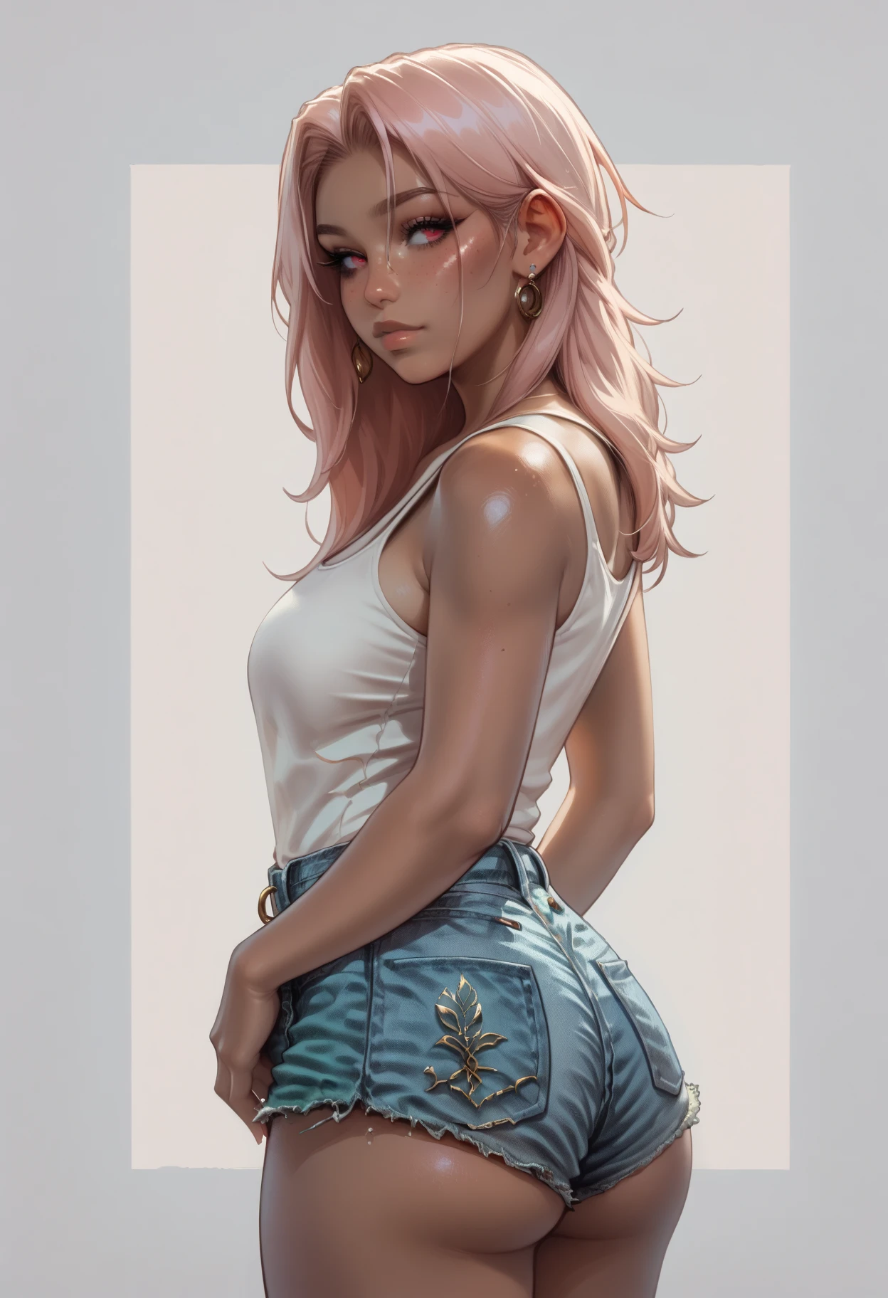 a woman in a short skirt and glasses, long pink braided hair is posing for a photo, a hyperrealistic anime girl, hyperrealistic, cutesexyrobutts, realistic and seductive, backlit, curved, ecchi, ecchi anime style, oppai, cute anime girl squatting, ecchi style , anime, anatomically correct, super detail, high quality, 4K