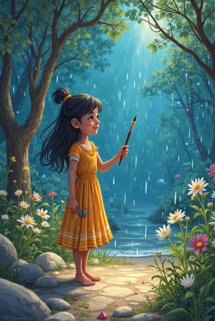The Magic Paintbrush
Once upon a time in a small village, there lived a young girl named Lily who loved to paint. She would use sticks, stones, and whatever she could find to create beautiful pictures. Her dream was to have a real paintbrush, but her family was very poor and couldn’t afford one.
One day, while exploring the forest near her home, Lily stumbled upon a mysterious old shop she had never seen before. Inside, there was a dusty, golden paintbrush on a shelf. The shopkeeper, an old woman with kind eyes, said, “This is a magic paintbrush. Whatever you paint with it will come to life.”
Lily could hardly believe her ears but took the brush home with her. That night, she painted a small tree. To her amazement, the tree sprang up in her room, full of fruit and flowers. Excited, Lily painted a river, and it flowed gently through her village, bringing water to the dry fields.
The villagers were amazed and soon came to Lily with requests. She painted food for the hungry, warm blankets for those who were cold, and even a school for the children to learn. With each painting, the village grew more beautiful and joyful.
But not everyone was pleased. A greedy king heard of the magic paintbrush and wanted it for himself. He sent soldiers to take Lily and the brush away. Lily, clever and brave, used the brush to paint a giant wall around her village, keeping the soldiers out. She then painted a boat and sailed away to safety, leaving the villagers a note telling them to use the brush wisely.
Lily found a new home where she continued to paint, always remembering the village she had helped. The magic paintbrush was a reminder that with creativity and kindness, one person could make a difference in the world.
And so, Lily’s story became a legend, teaching everyone that true magic comes from the heart.