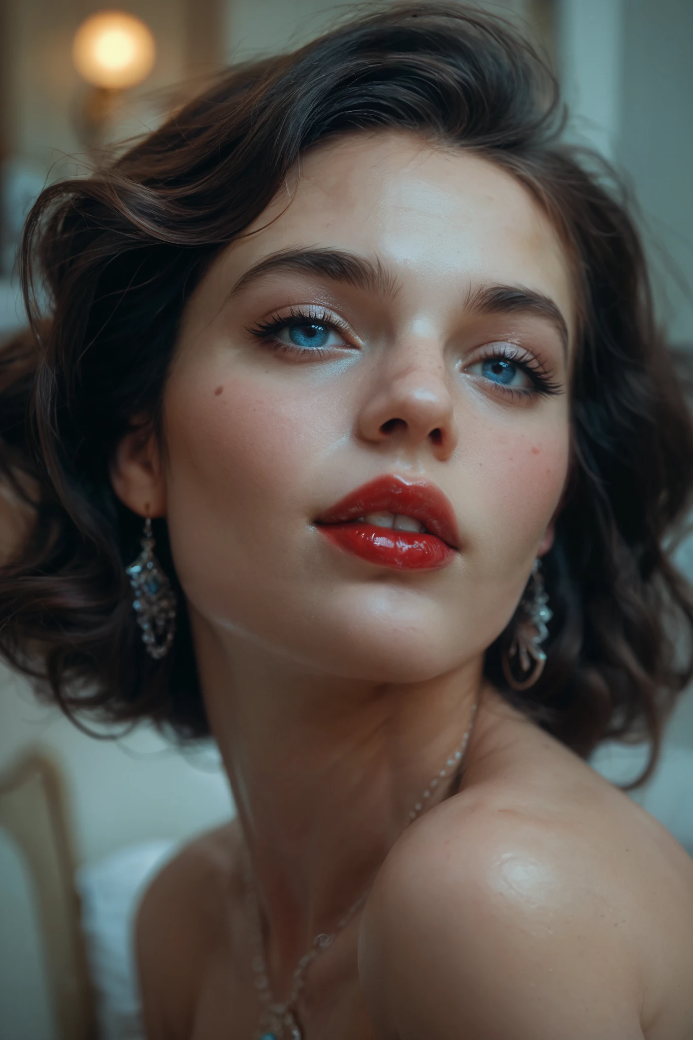 face only big blue eyes and red lips