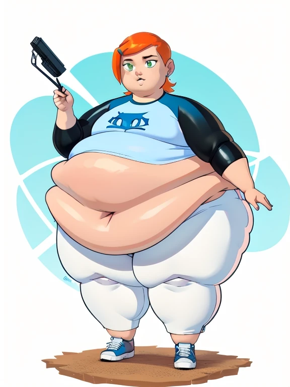 Gwen tenison, 1 girl, body plus, gorda, tight suit, big butt, big belly,