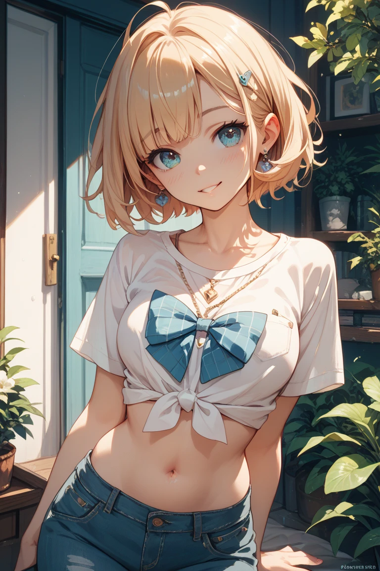 (The highest image quality, master piece:1.2), (Ultra Definition Illustration), (very cute :1.3), (1 girl:1.2), Solo, (short blond hair), (school swimwear:1.3), rpgroyalty, bare shoulder, armpits, sleeveless,