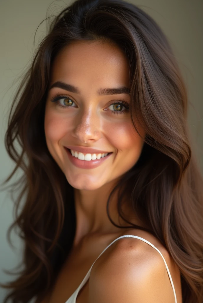 Generate image of Turkish girl of 23 years wearing trendy white colour small crown which enhances her beauty with tight white colour small dress Here's a detailed description of her facial features, hair, and body shape:
Face:
- Heart-shaped face with high cheekbones and a pointed chin
- Smooth, fair skin with a subtle golden glow
- Full lips that curve into a bright, radiant smile
- Almond-shaped eyes that are deep brown in color, fringed with thick lashes
- Thick, well-defined eyebrows that add to her expressive gaze
Hair:
- Dark brown hair that falls in loose waves down her back
- Hair texture is thick and luscious, with a subtle sheen
- Often styled in a center parting, with a few strands framing her face
Body Shape:
- Slender yet curvy figure, with a build
- Height is around 5'6" (168 cm)
- Proportional measurements, with a small waist and curves in all the right places
- Toned legs and arms, wearing her stylish outfits