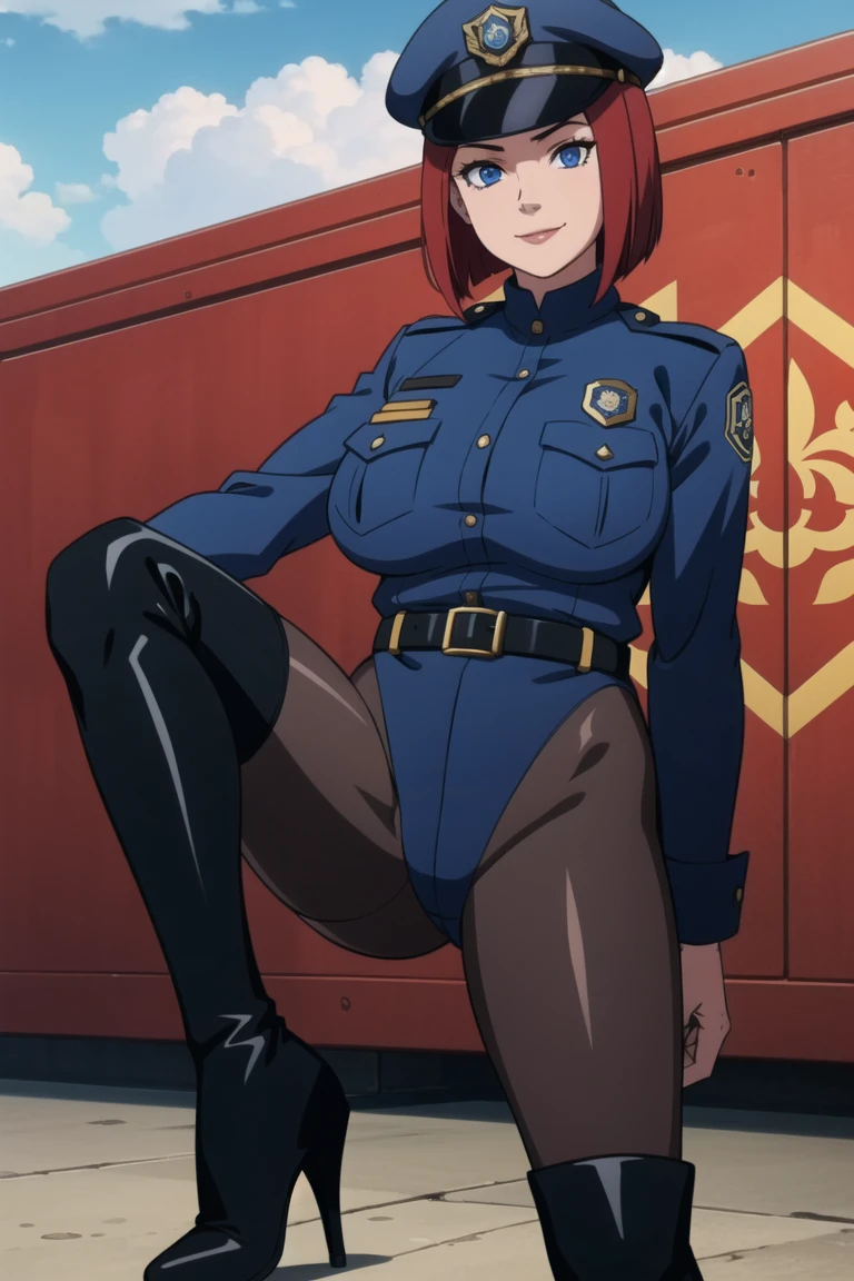 (nsfw),dark skin,large breasts, (police uniform:1.3), police hat, police,shihouin yoruichi,
1 boy, 1 girl, (incredibly absurdres),(blush:1,2),(happy), sexy,smile,(sex:1.5),(vaginal),penis,cum in pussy,open mouth, breath,