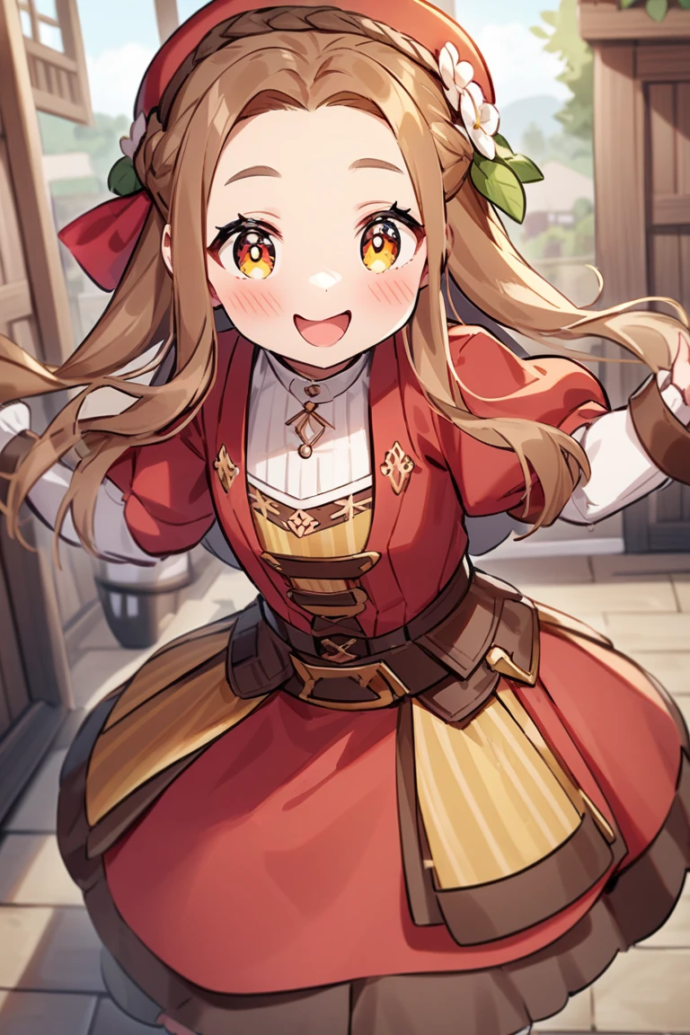 full body, from above, looking at viewer, standing, <lora:yukino_minato_style_v2:1>, <lora:shieldhero_raphtalia:.8> raphtalia, tail, long sleeves, gloves, thigh boots, belt, hair flower,