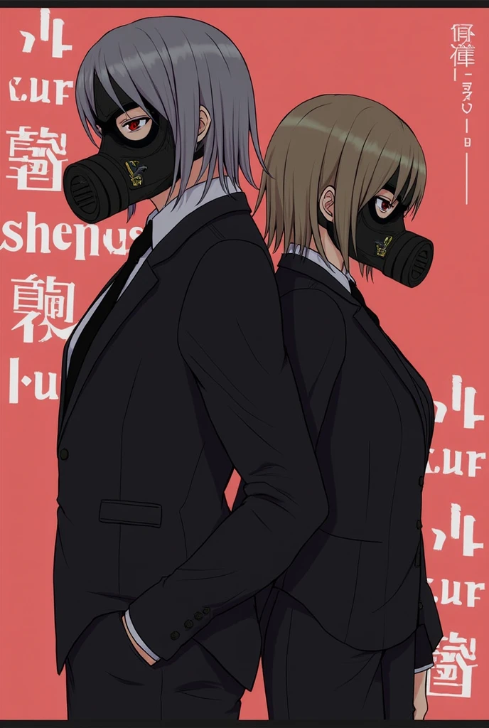 Red hair、Black suit、Black slacks、Wearing leather shoes、Handcuffed