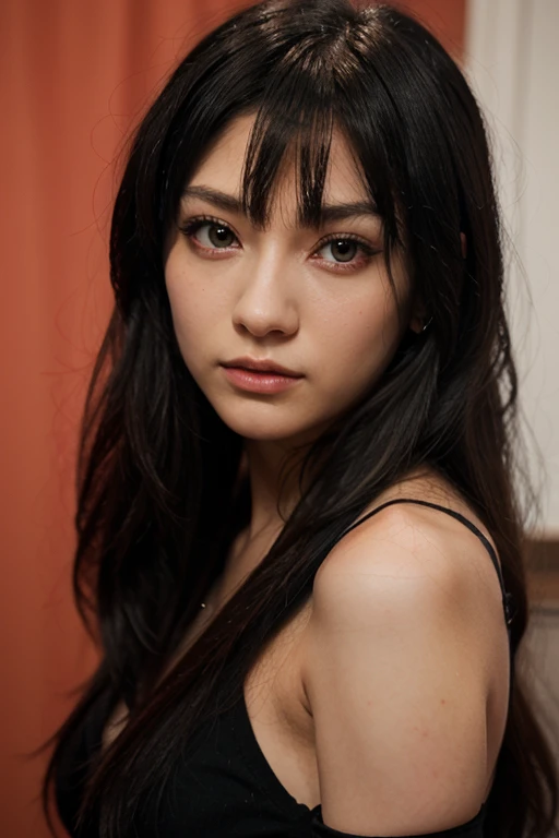cute girl , 1girl, asian girl, small breasts, slim thighs, black hair, piercing blue eyes, delicate facial features, tender smile, elegant pose, graceful, soft skin, natural lighting, warm color palette, photorealistic, highly detailed, 8k, masterpiece, intricate details, realistic, cinematic lighting, dramatic shadows, ethereal, dreamlike