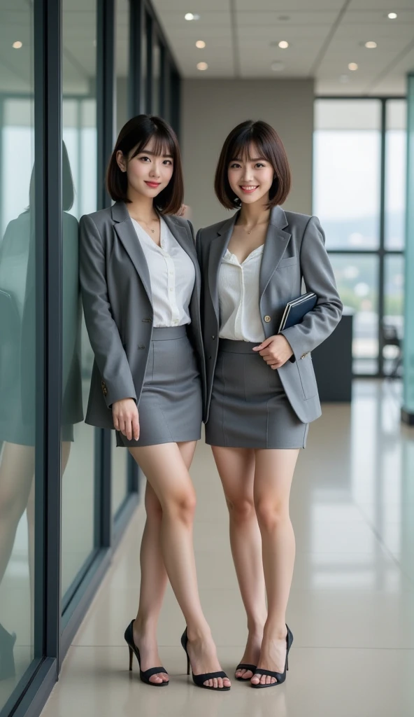 Highest quality, detailed, beautiful, insanely detailed, Absurd,
Japanese women,Black Hair,Age 27,
(thin),Gray business suit, Grey Skirt,White blouse,
(small breasts Highest quality),,(Skirt Lift:1.3),(White panties:1.1), Showing panties,Camel Toe