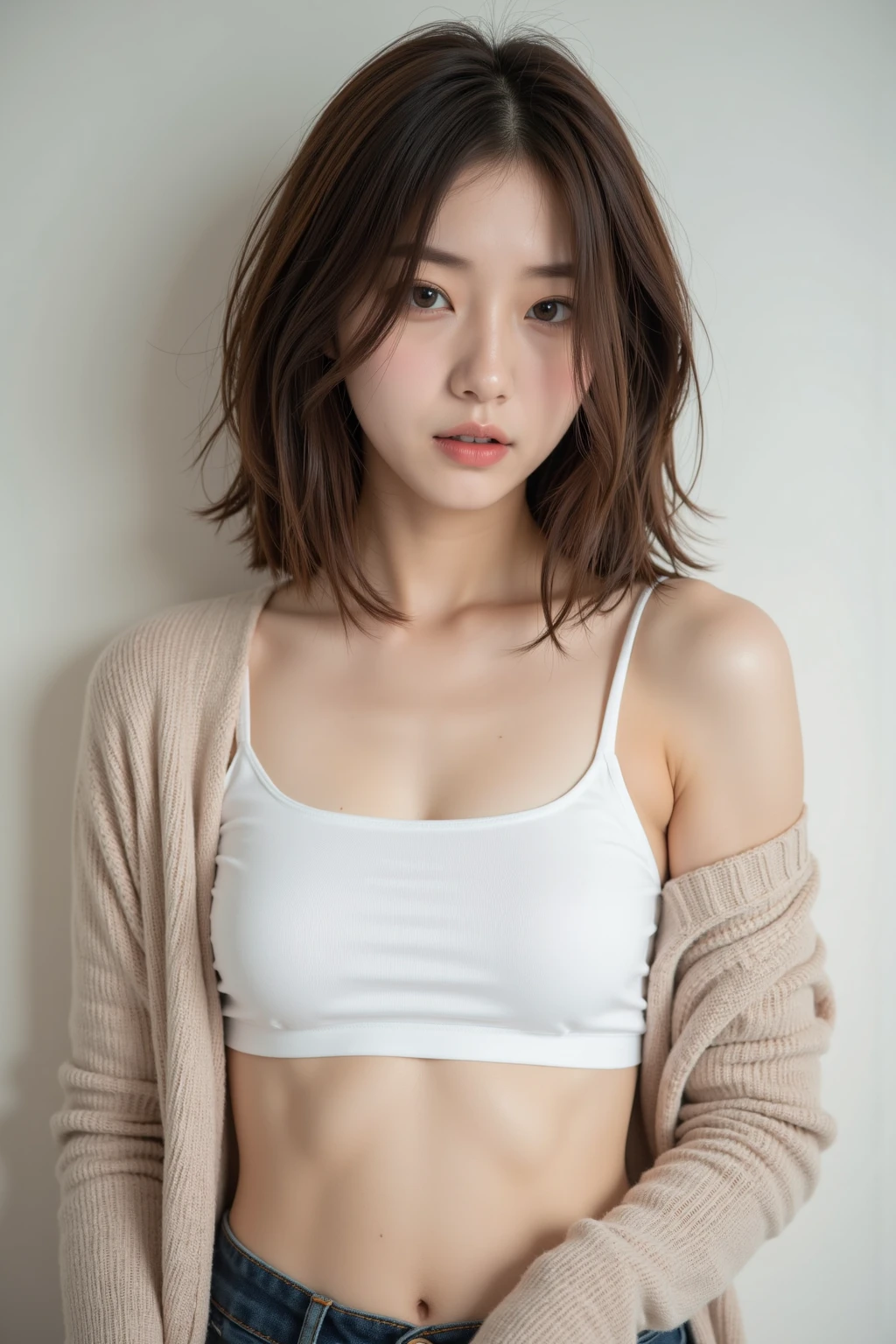 Masterpiece, Photogravure, High quality, High resolution, a photo captured the beautiful moment of a skinny Japanese woman, 24 years old, {long|short} hair, cute face, detailed face, detailed eyes, anatomically correct body