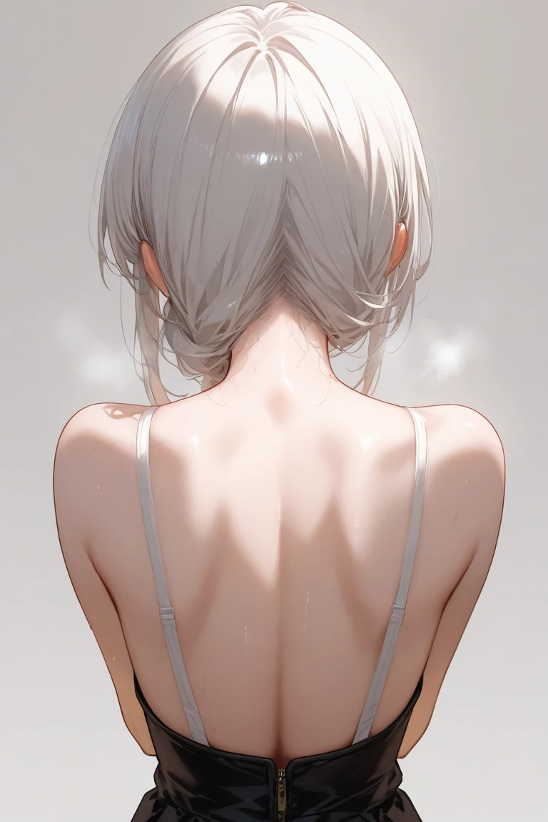 Grayish silver hair　　Bobcut　Black headband　tits　Ass nsfw　Gothic　Squat Pee　Sweaty　Wet