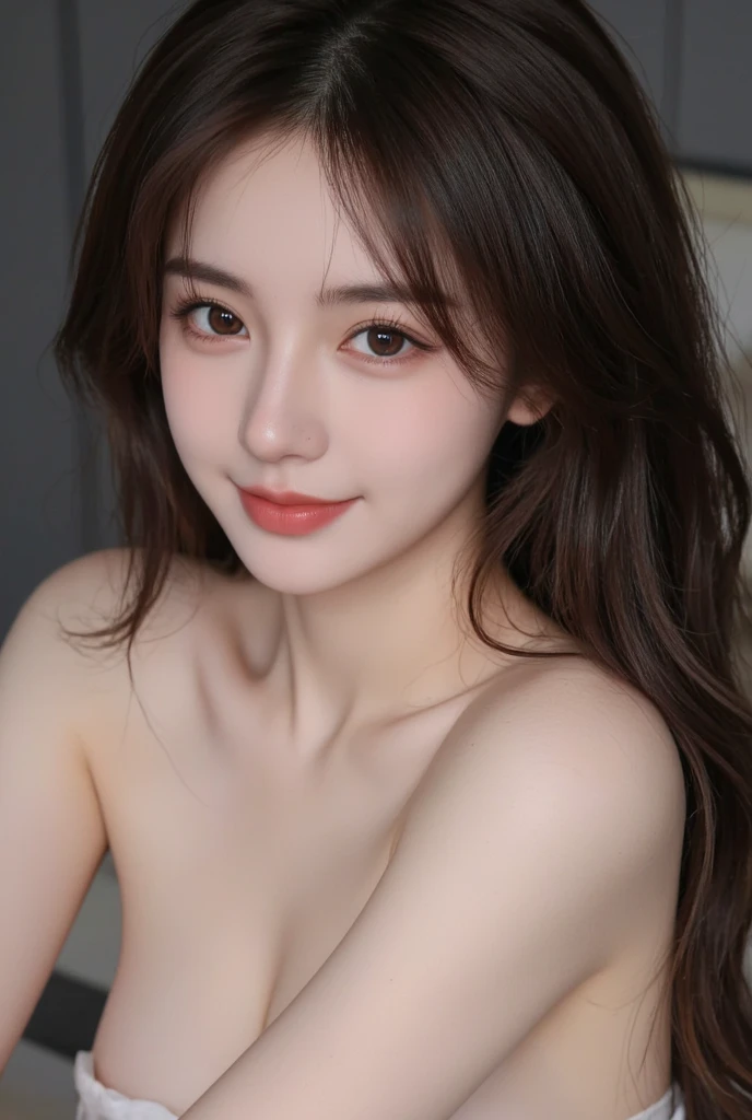  young South Korean girls, beauty face, Cute face, Sweet face, thin, long sleek Straight hair style, lipstick, naked, night, Girl With a perfect figure, Thin body, stand