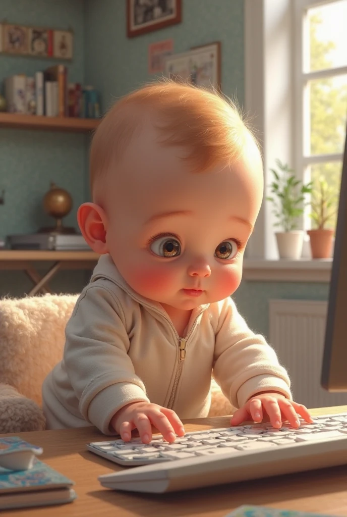 Cute boy baby watching laptop
