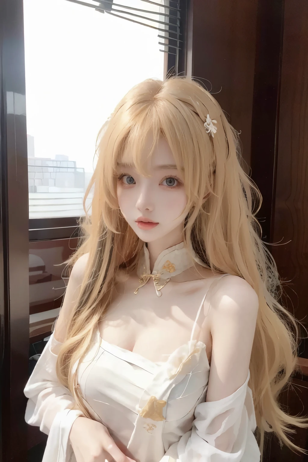 Beautiful Women with Perfect Body,Layered Hairstyle,Skin Whitening, long blond hair,cheongsam