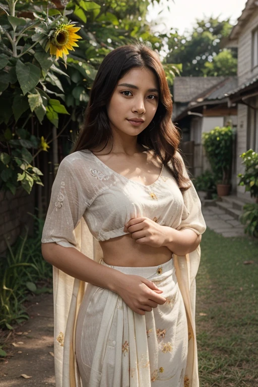 a woman in a white sari and red blouse posing for a picture, a picture inspired by Puru, tumblr, hurufiyya, traditional beauty, assamese aesthetic, wearing bihu dress mekhela sador, assamese, very beautiful girl, with lovely look, candid picture, candid photograph, very beautiful enga style, very very low quality picture