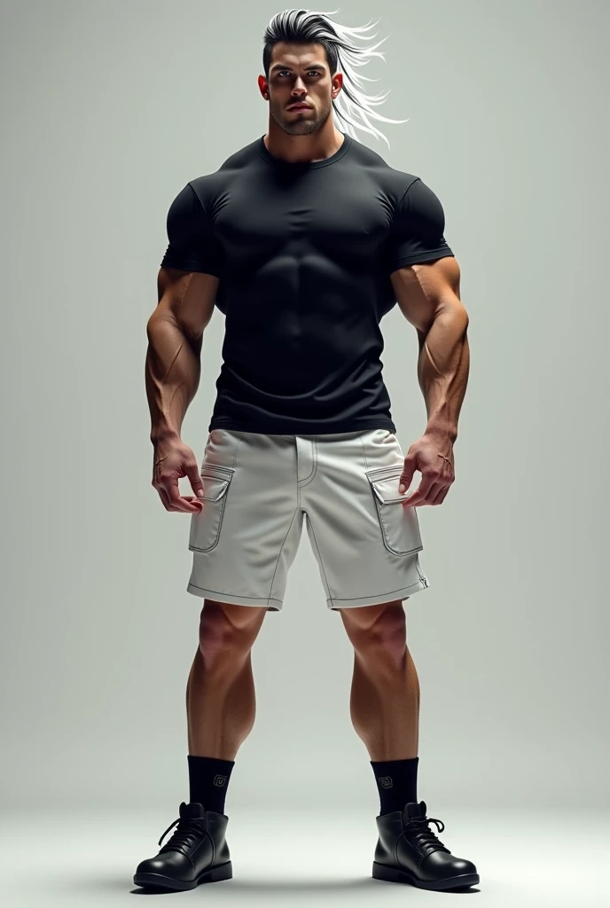 One guy, standing, wearing short, big legs, handsome and young, muscular body