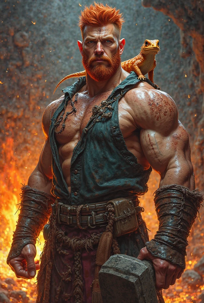 A very strong Celtic man 3 meters tall, working in a tobacco plantation