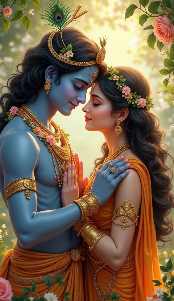 Radha is lord krishna men love siting pose
statue cloth colur change. The bothar hands one different shape, looking at eye to eye
,both clear faces back colur meke a different pose