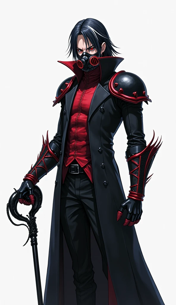 A male teenager is wearing a bizarre and scary Spider-Man costume. He has bone details on his costume and his eyes are red. He is also wearing a wizard hat. He is wearing a white skull mask. On his back, spider legs made of blood are coming out. He is wearing a cape made of spider web. He is in a city doing the classic Spider-Man pose with his spider legs raised. You can see small rays on his body and he is missing a green mist. The image has to be in anime.