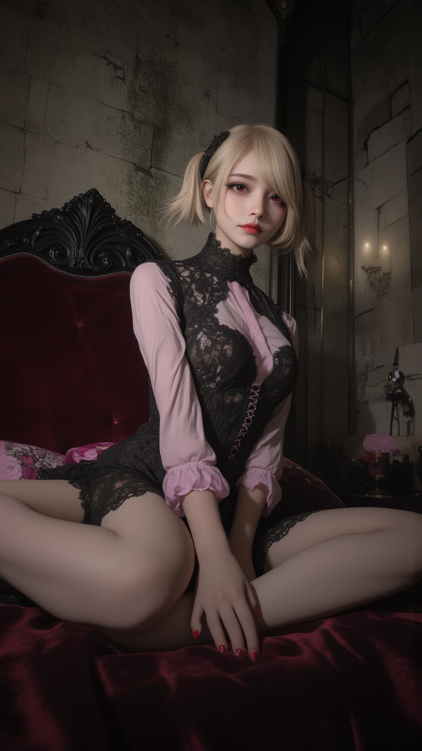 sexy futanari woman, black bunny outfit, black bunny ears, White collar, red bow tie, Black leather corset, (dent in the skin:1.4), showing cleavage, red leather gloves, fishnet stockings, crawling out of the birthday cake, dynamic pose, whole body, runny makeup, after sex, slave,, vum on breasts, cum om face, licking cum, bukkake, white skin, white hair, (((penis:1.8)))