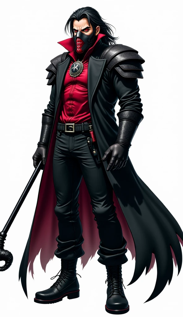(1boy: dmc3dante), (extremely detailed CG unit 8k wallpaper),(master part), (best quality), (ultra detail), (best illustration),(Oda Eiichirou style), cowboy shot, (Sharp eyeliner, ombre, detail eyes:1), Dracula Castle background, ,break , (vamptech), Upper body, coat, bandeau, fingerless gloves, pants,
