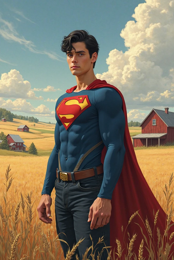 <lora:Walt_Otto_Style:0.6> superman, farm background, painting by waltotto