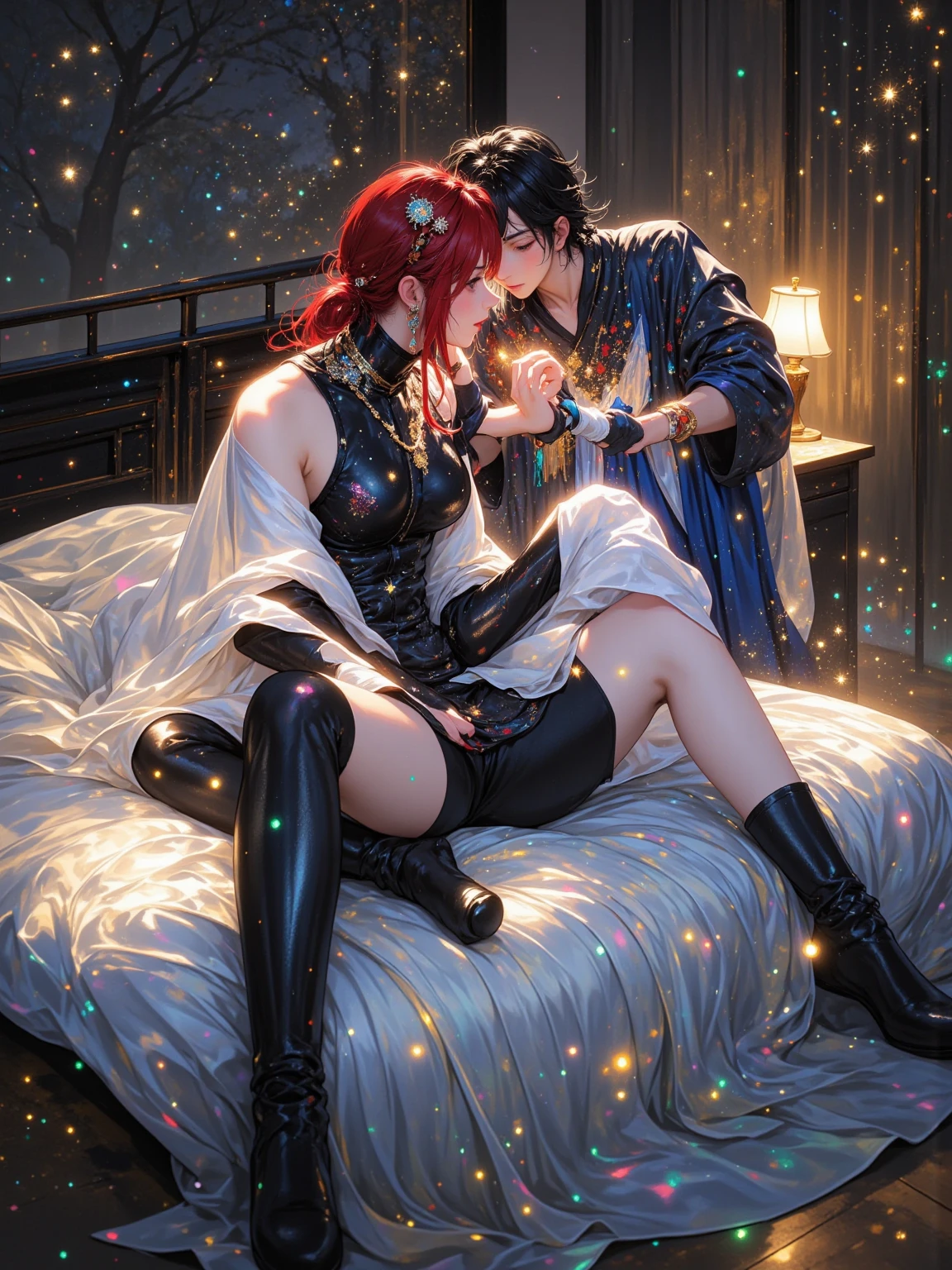 multiple girl,A big-breasted,The photograph,Sexy cleavage,Silk suspenders,kiss,Snuggle up to each other,silk stockingsa,Rub each other,Jade feet,Live-action photo,