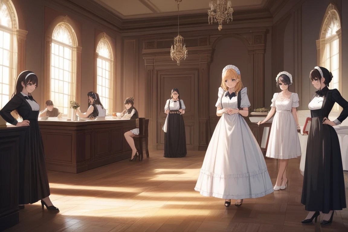 a woman with sophisticated white clothes, short hair in a German castle