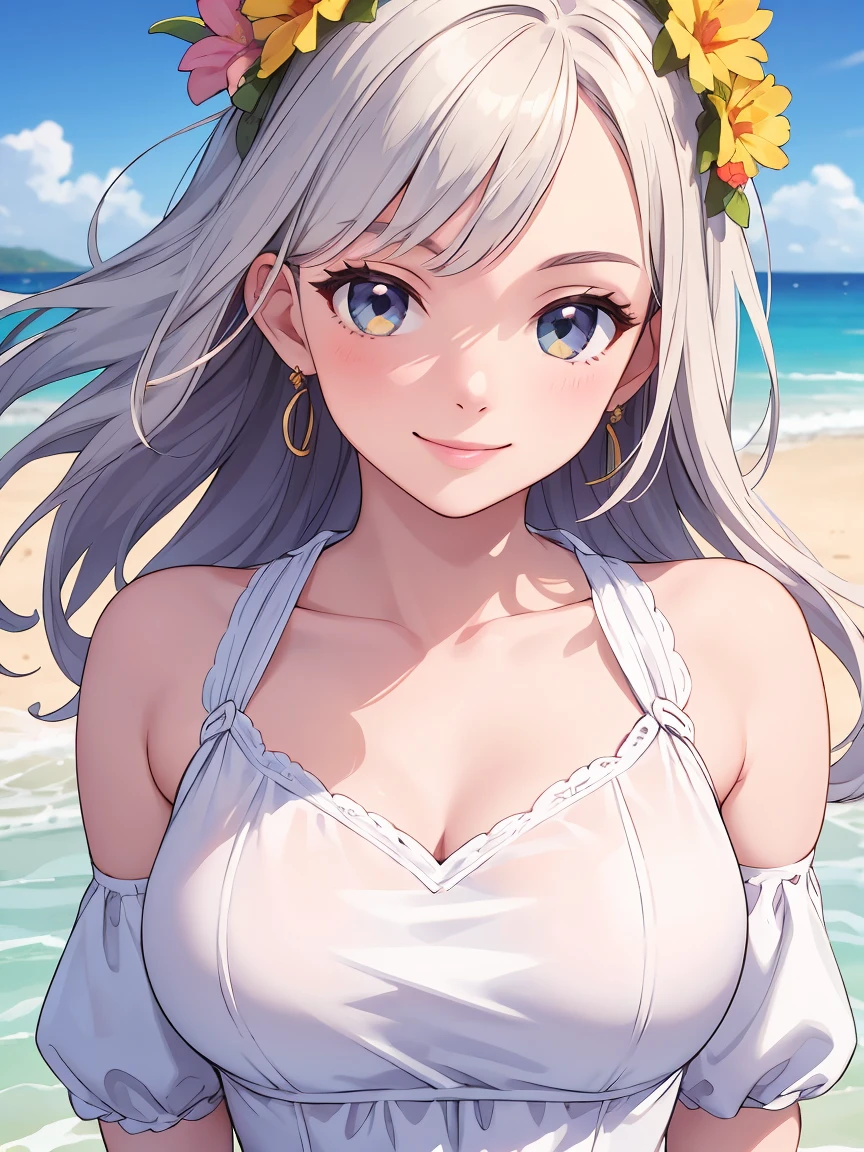 Três lindas mulheres de pele clara em biquínis posam para uma foto de grupo at beach, seductive anime girls, beautiful and seductive anime woman, Guviz-style artwork, perfect white haired girl, Guviz, cute anime girl, ross tran. Background of the scene, at beach, Beautiful Anime Woman, trends on artstation pixiv, 极其详细的Artgerm, Beautiful anime beauty,Extra large breasts,blush,perfect body slim curves,8K romantic art photos,