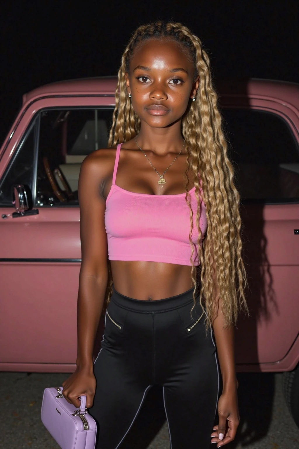 18 year old, surreal latina girl,baby face, dark tan skin, straight blond hair, orgasm, soaked, sweating, with freckles,clevage, hands on kees, view from above, crying, screaming, hyper realistic, very Sexy look, provocation, in barbie world, jean shorts and tie-dye bra, night time, magic energy, milk bath