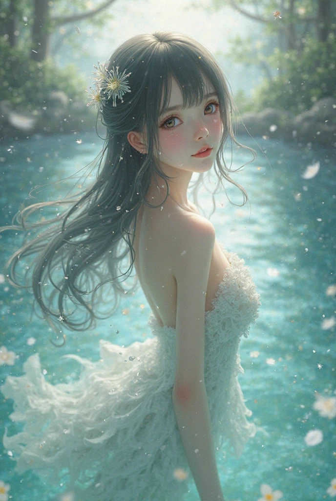 best quality, 32k, RAW photo, incredibly absurdres, extremely detailed, delicate texture, beautiful girl drowning in flowers, filled with flowers, sea of flowers, pastel colors, motion-blur, action-lines