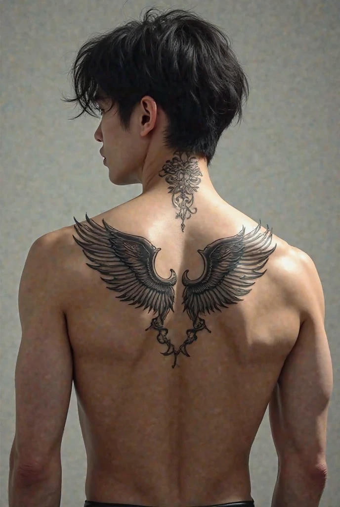 Small back Open Wing tatoo with clocks, rune words for man