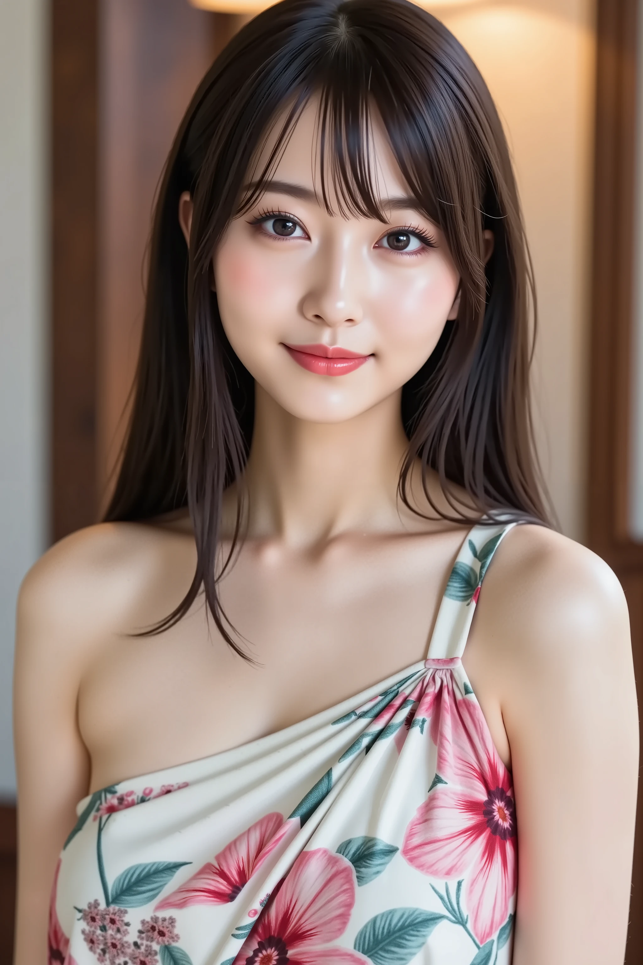 (Photorealistic:1.4), (Top image quality:1.0), (超High resolution:1.0), 8k, Raw photography, (masterpiece:0.2), (Facing the children_v1:0.5)、(最高quality Detail:1.2)、Realistic、8k ウルトラHD、High resolution、(1 girl:1.2)、超detailedな、High quality textures、複雑なdetailed、detailed、Very detailed CG、High quality shadows、Beautiful and delicate face down to the last detail、Beautiful and delicate details、Depth of written border、Ray Tracing,1 girl, Japanese Girls, cute, thin, Black kimono, Japanese pattern kimono,Floral scrunchie, Beautiful Skin, Look forward,Please sit down, Sit up straight「thank you」says,Keep your hands elegant,A faint smile from Japan,Japanese garden,Luxurious Japanese-style room, Sky Porn, Magic Hour, (Realistic:1.3), 細かくdetailedに, quality, (Tabletop:1.2), (Realistic:1.2), (最高quality), (複雑なdetailed), dramatic, Ray Tracing, photograph, +roller、Big Breasts、Beautiful cleavage、Braided hair