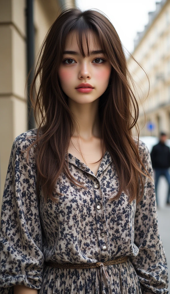 Boy, Olive brownish skin, Italian descendants, cute, beautiful, strikingly attractive, green eyes and intense, soft pink lips naturally shaped, long, mid-length wavy brown hair, gentle curls, slender build, freckles around the nose, quiet, mysterious, shy, teenager, , skinny body, wearing a cute white sweater, , young, skinny arms, a boy, black jeans stylish, realistic