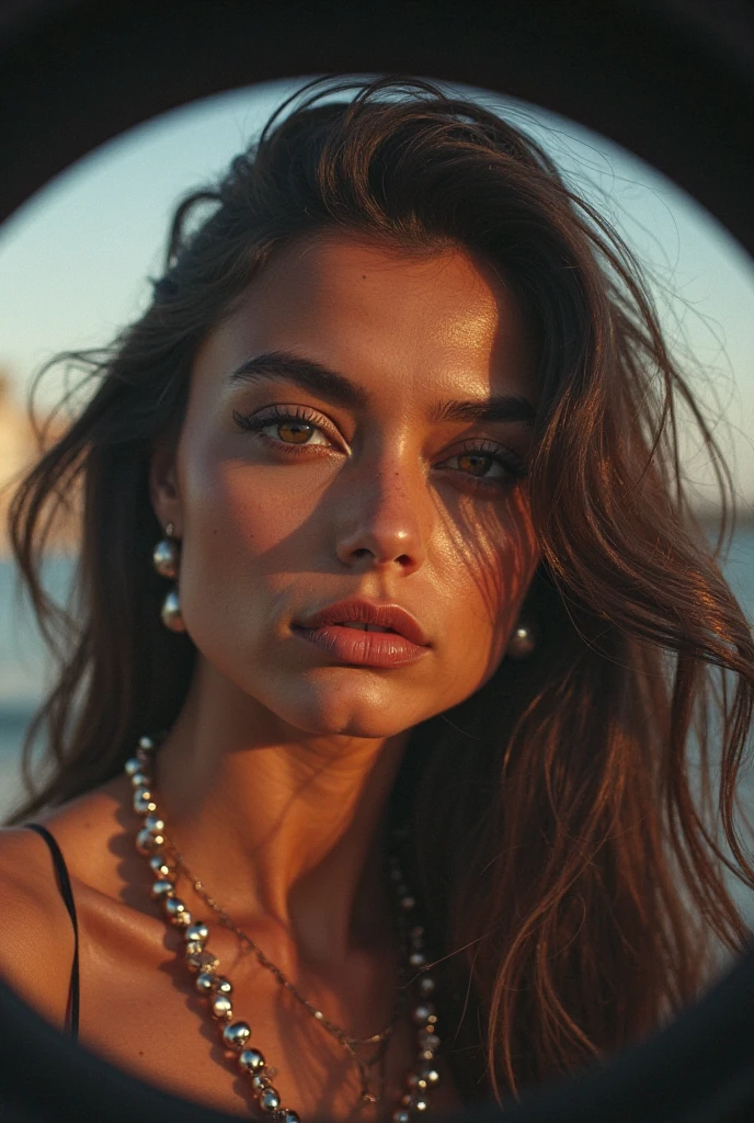super modelo brasileira de 23 anos apresenta rosto latino,beleza de cair o queixo, Retrato Sophie Mudd, Dua Lipa, sexy:1.2 fine facial features,olhos castanhos,fisionomia simetrica,anatomicamente correto,usando ((Retro Style Summer Nostalgia Dress,made of CROCHÊ manual weaves, apply intricate details of crochet weft, Design estilo moderno,maxi dress (single shoulder:1.1) em cores vibrantes,florescente,posing on an ornate paradise cliff,vista pro oceano, Cinematic lighting, camada de zoom,Vista a 5 metros , super detalhe, pele texturizada, UHD, ambienete natural, cliffs in Canoa quebrada, ceara, Brasil, capiturado com Sony FE GM, Wide-Angle, Arremesso longo, panorama, macro foto, e Angular, ccurate, super detalhe, ccurate, UHD, melhor qualidade, high resolution 4K, Professional editing in Adobe Photoshop.