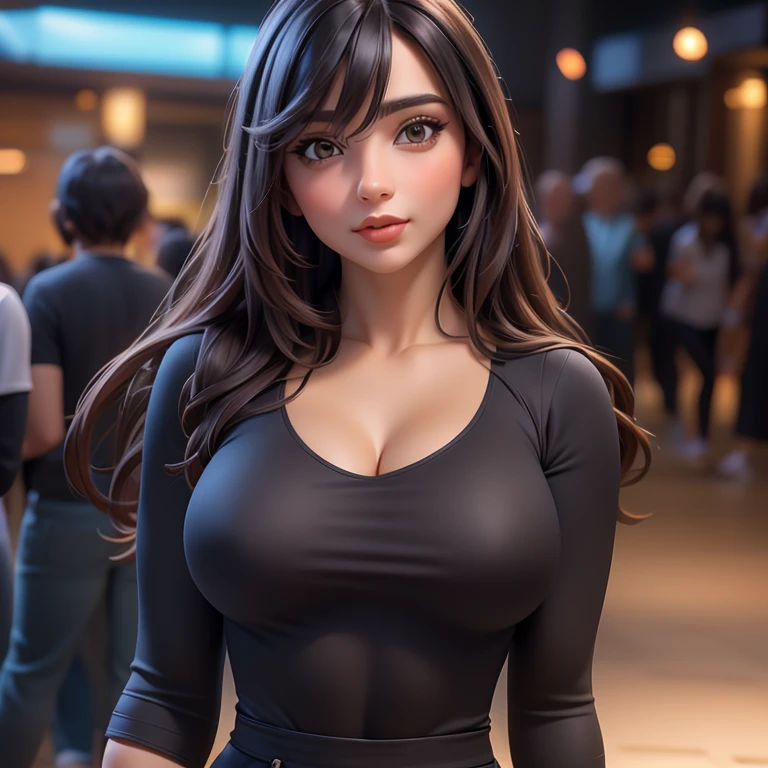 (ultra realistic,32k, masterpiece:1.2),(high detailed skin:1.1),( high quality:1.1),
<lora:stacy_hirano_v1:0.8>stacy hirano,flustered black hair,long hair, blue bow, green shirt, white legwear, purple bracelet, blurry background,, huge breast,large breast,(looking at viewer, Bend forward:1.1),, <lora:add_detail:0.95>,
(dense light rays:1.1),