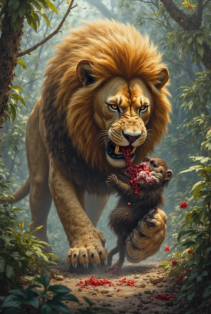 A possum eating a lion 