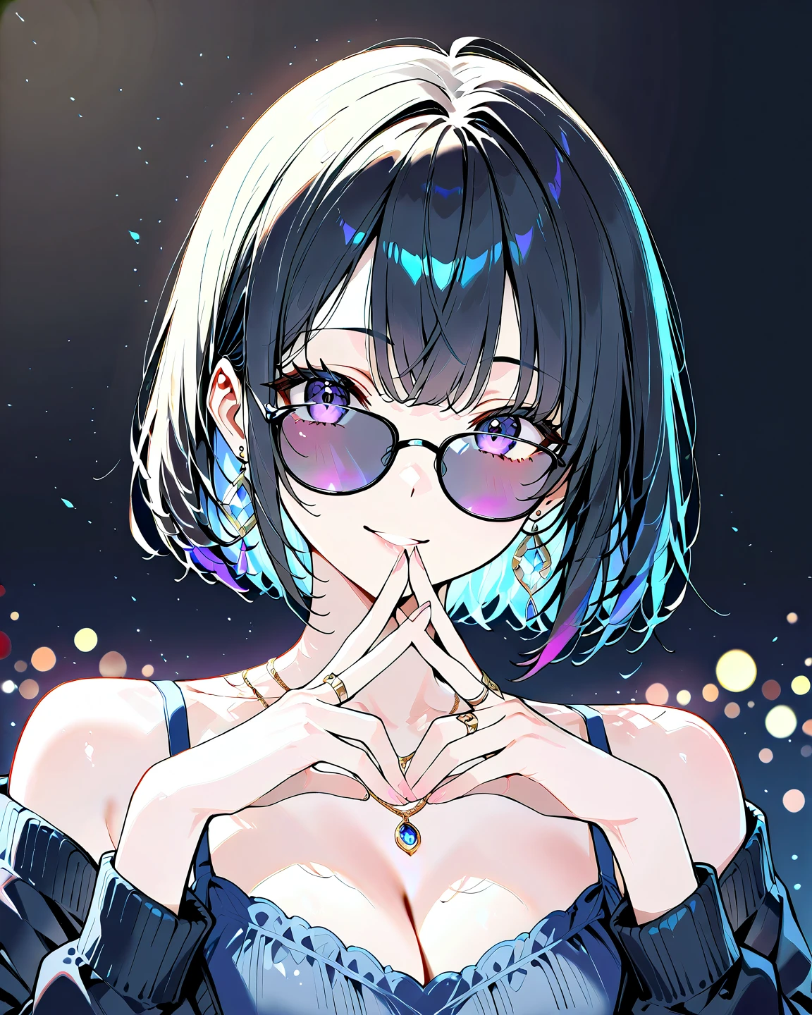 masterpiece, best quality, ultra-detailed, illustration,(1girl),beautiful detailed eyes, looking at viewer, close up, (breast focus), white short hair, shy, cat ears, ((glowing blue necklace)), lake in background, (blue and red eyes), thick lips, ((heterochromia)), (small breasts), (hoodie)