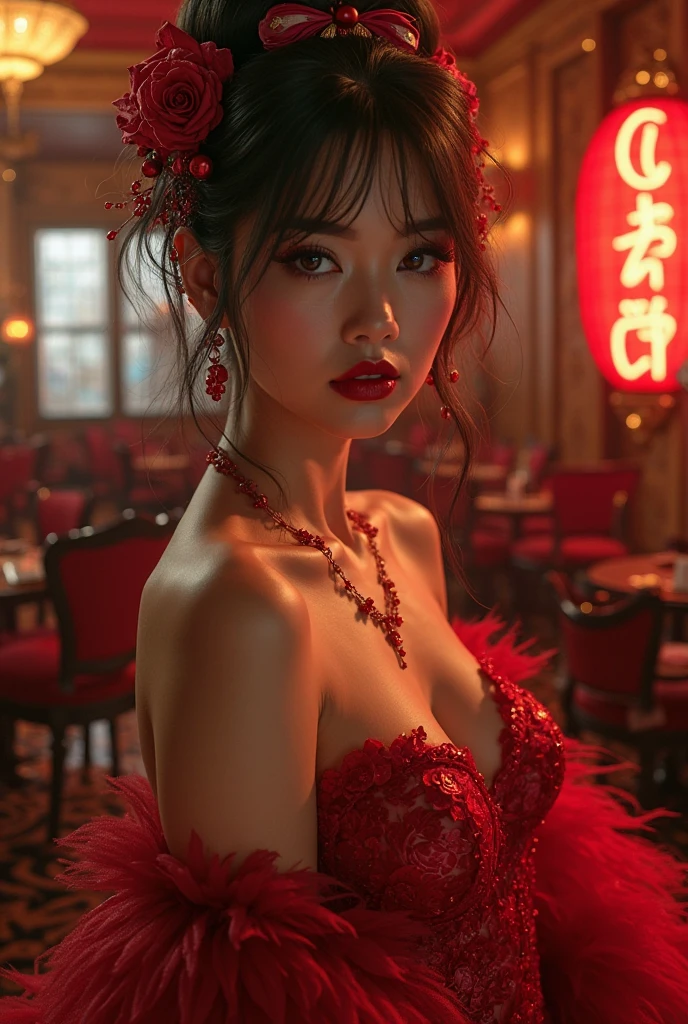 ((top-quality、masutepiece、8K、Top image quality、Highly complex and detailed depictions))、(dutch princess pictures:1.3)、Dutch luxury red light district、the most luxurious princess costume、((The most beautiful Dutch princess costumes、The most luxurious Dutch princess costumes、The most extravagant and lewd red-light district、An unimaginably huge entertainment district、A very luxurious and obscene red-light district in the Netherlands、Huge red light district at midnight in the Netherlands、Very complex decoration)、(View me、Bewitching smile、long eyelashes、Perfect makeup、lipsticks、A slight smil)、(perfect anatomia:1.2)、(Depth of field is deep:1.2)、(Detailed and intricate red light district background:1.3)、(A vibrant backdrop of the obscene Dutch red-light district:1.3)、spectacular movie lighting、(romantic mood night:1.1)、(Perfectly recreates the atmosphere of the Dutch red light district:1.3)、(obscene entertainment district:1.1)、(Obscene mood 1.1)